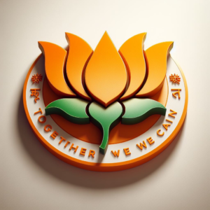 BJP logo with orange and yellow flower: A vibrant logo featuring the BJP symbol with a beautiful orange and yellow flower.